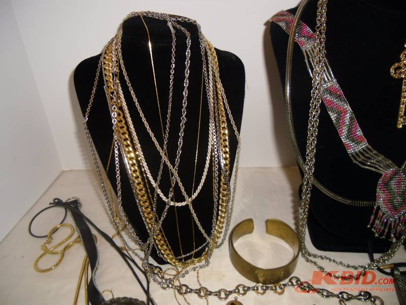 lot 30 image: Jewelry  Lot of Vintage to Newer Costume Jewelry Necklace Earrings Bracelet Belt
