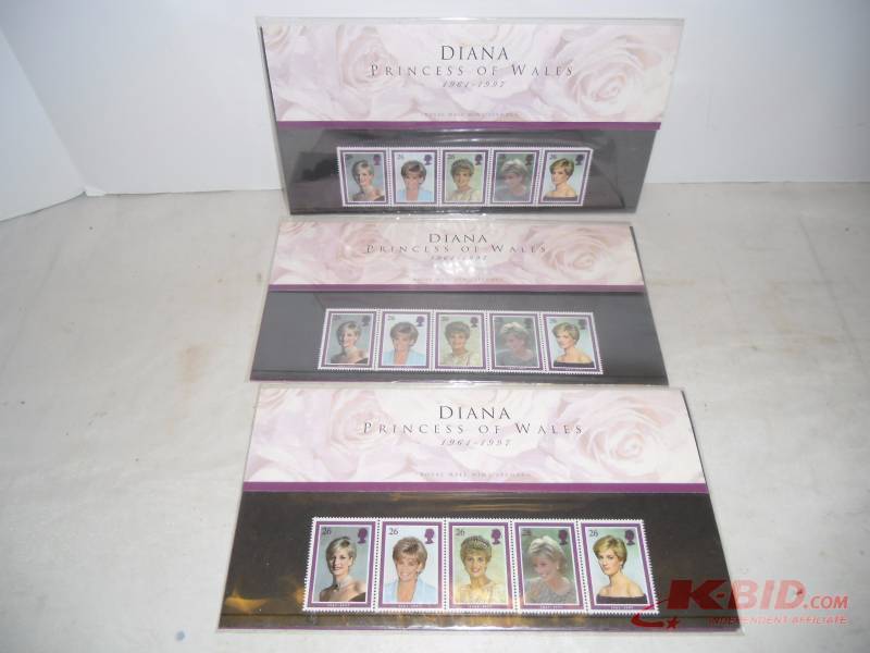 lot 42 image: Hummingbird Snow Globe Music Boxes, Princess Diana Stamps, Vintage 1950s Wedding Cards
