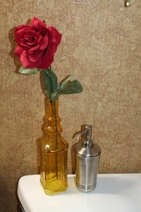 Floral, Amber Bottles & Soap Dispenser