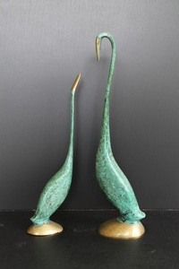 Verdigris Brass Crane Sculptures