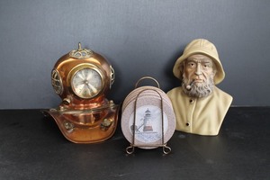 Diving Helmet Clock, Lighthouse Coasters & Fisherman Bust