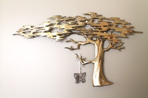 MCM Bijan Bahar Brass Tree Wall Sculpture & Butterfly Ornament