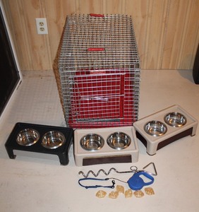 Pet Crate And Bowls