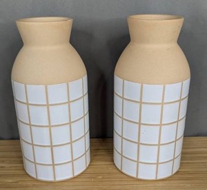 Set of 2 Tan Flower or Plant Vases 10 Tall - Brand New