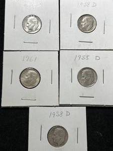 GROUP OF 5 US ROOSEVELT DIMES