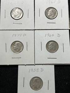GROUP OF 5 US ROOSEVELT DIMES