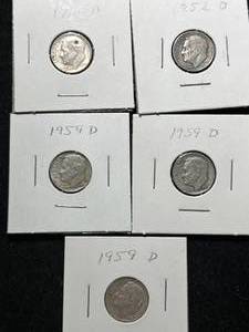 GROUP OF 5 US ROOSEVELT DIMES