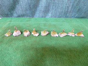 9 Pewter Figurines on Amethyst or Peridot