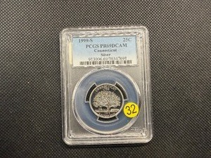 1999-S Silver Connecticut Washington Quarter PCGS PR69DCAM - PCGS Price Guide Value for a PR69DCAM is $20