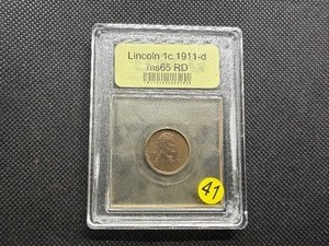 1911-D Lincoln Cent USCG MS65  RD- Greysheet Wholesale Value for an MS65 RB is $475