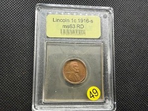 1916-S Lincoln Cent USCG MS63  RD- Greysheet Wholesale Value for an MS63 RB is $160