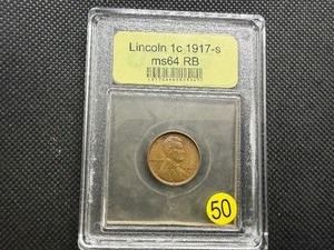 1917-S Lincoln Cent USCG MS64  RB- Greysheet Wholesale Value for an MS64 RB is $275