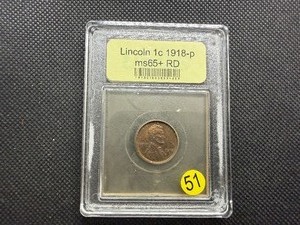 1918 Lincoln Cent USCG MS65 RD - Greysheet Wholesale Value for an MS65 RB is $200