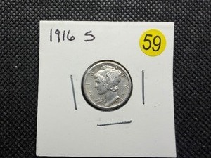 1916-S High Grade Silver Mercury Dime