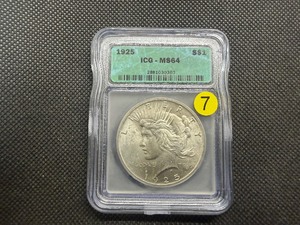 1925 Silver Peace Dollar - ICG MS64 - Greysheet Wholesale Value for an MS64 is $101