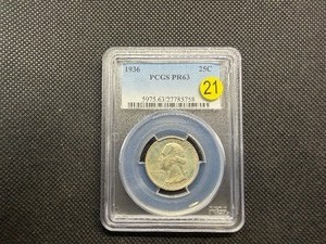 First Year 1936 Proof Washington Silver Quarter  PCGS PR63 -  PCGS Price Guide Value for a PR63 is $600