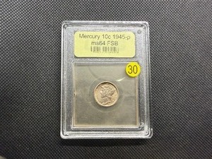 1941-P (Mislabeled as a 1945-P) Silver Mercury Dime USCG MS64 FSB - Greysheet Wholesale Value for An MS64 FSB is $22