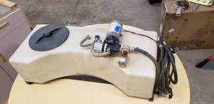 Lawn sprayer tank and pump