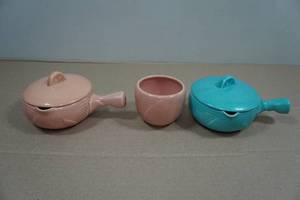 Antique Red Wing Pottery Fondoso Art Deco 4 Covered Dishes and Custard Cup