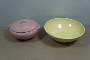 Antique Red Wing Pottery Fondoso Art Deco 9 Covered Dish and 10.5 Bowl