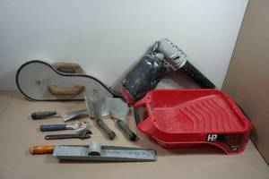 Assorted Tools - Paint Tray, Scrapers, Taping Tool