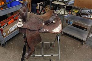 Tooled Leather Western Saddle with Silverplate Accents