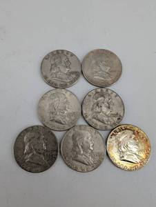 Lot Of 7 90% Silver Franklin Halves