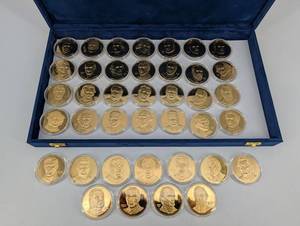 Presidential Coin Collection 24K Gold Electroplated on Sterling Silver in Blue Display Case (1560g Total Sterling Silver) 39 Total Coins