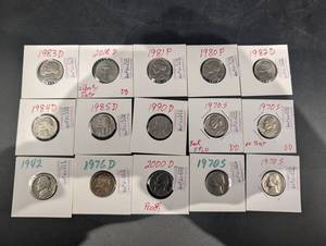 14-Count Jefferson 5-Cent Nickels Assortment - 1942, 1970-S, 1980-P, 2018-D