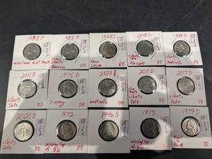 Jefferson Nickel Coin (15) - Mixed Variety Dates & Mint Marks 1946S-2023D