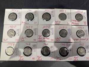 Assorted Jefferson Nickel Error Coins - 1954S, 1961D, 1980D, 1998P, 2011D