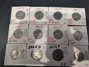 Assorted U.S. Washington Quarters (12 Coins) - 1966-2023 (1994D, 2000P, 2023D)
