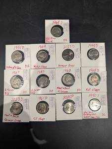 Jefferson Nickels (Lot of 13) 1940S-2025P D Mintmark Error Notes & Full Steps