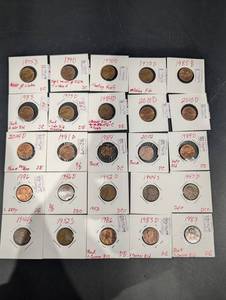 Assorted Lincoln Cents (25 Coins) 1944S-2014D with Die Variety Notes