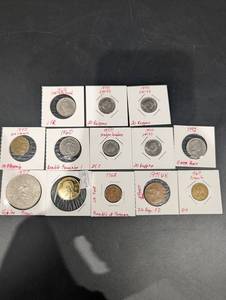 World Coin Assortment (13 Coins) - Swiss 20 Rappen, 1 Franc & UK 10 Pence