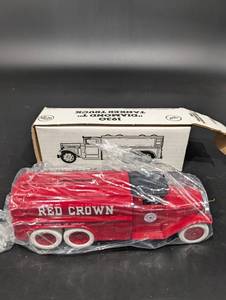 Red Crown Gasoline Toy Truck - Vintage Tin Model with Box