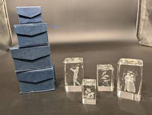 Crystal Florida Award - Engraved Figures with Velvet Boxes