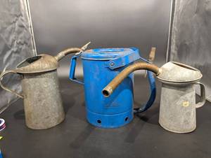 Vintage Lubrication Sprayer Set with Dual Oil Cans and Pump