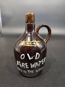 Little Brown Jug Fire Water Ceramic Decanter with Cork Stopper