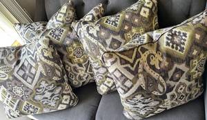 5 Patterned Throw Pillows - Ikat Olive & Beige & Grey