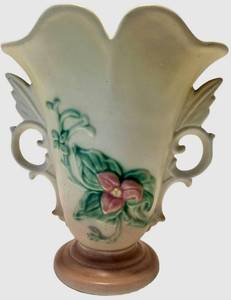 Hull Vintage Floral Relief Vase with Scroll Handles