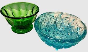 Anchor Hocking & Jeanette Vintage Glass Bowls with Decorative Press Pattern Set of 2