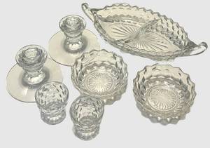 Crystal Cut Glassware Set - Compote Dishes & Candlestick Holders including Fostoria American Clear