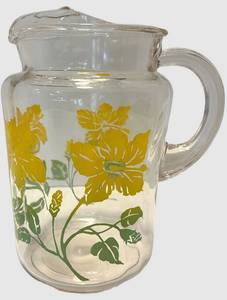Vintage Pitcher - Clear Glass Floral Pattern (Yellow Flowers)
