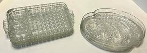 Clear Glass Snack Serving Trays & Oval Plates - Pressed Pattern