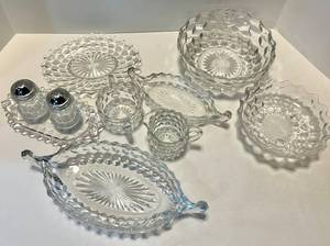 Crystal Glass Diamond-Cut Bowls with Salt & Pepper Shakers and More including Fostoria