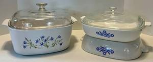 CorningWare P-10-B Floral Cornflower Casserole Set with Glass Lids