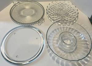 Vintage Pressed Glass Bowls - Scalloped Edge, Diamond Pattern