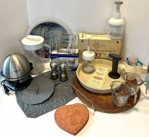 Assorted Kitchen Items including Pampered Chef Deep Dish Baker - Cuisinart Egg Central & Progressive Apple Peeler