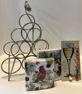Wine Rack - Boston Warehouse Wine Markers Glass Charms & IHR Napkins